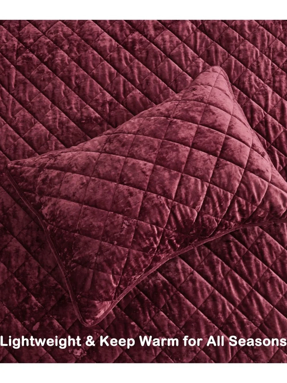 Plush Quilted Velvet king quilt 3 piece Set in Burgundy